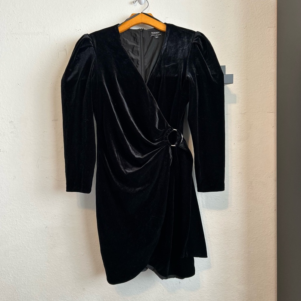 Bardot Velvet Black Faux Wrap Dress Size 8/M